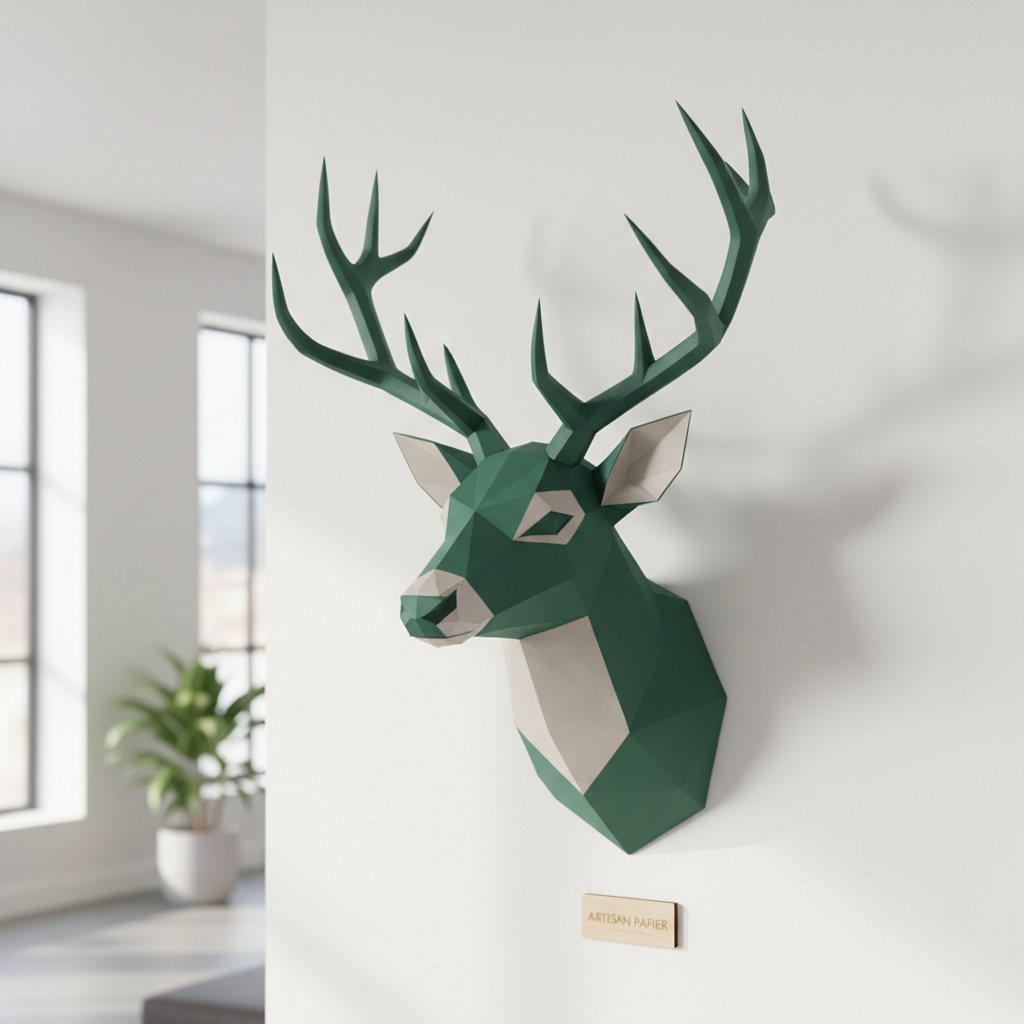 Sculpture papercraft 3D tête de cerf murale